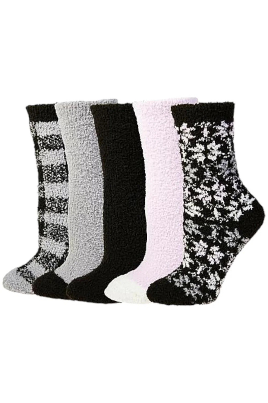 Comfort Code Women's 5-Pack Cozy Socks Purple/Black/Gray